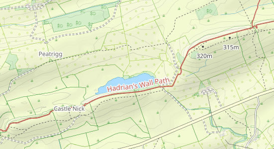 A map showing a labelled hiking path
