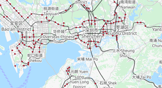 A map showing railways around Shenzhen