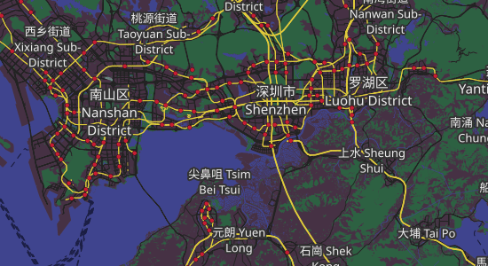 A map showing railways around Shenzhen